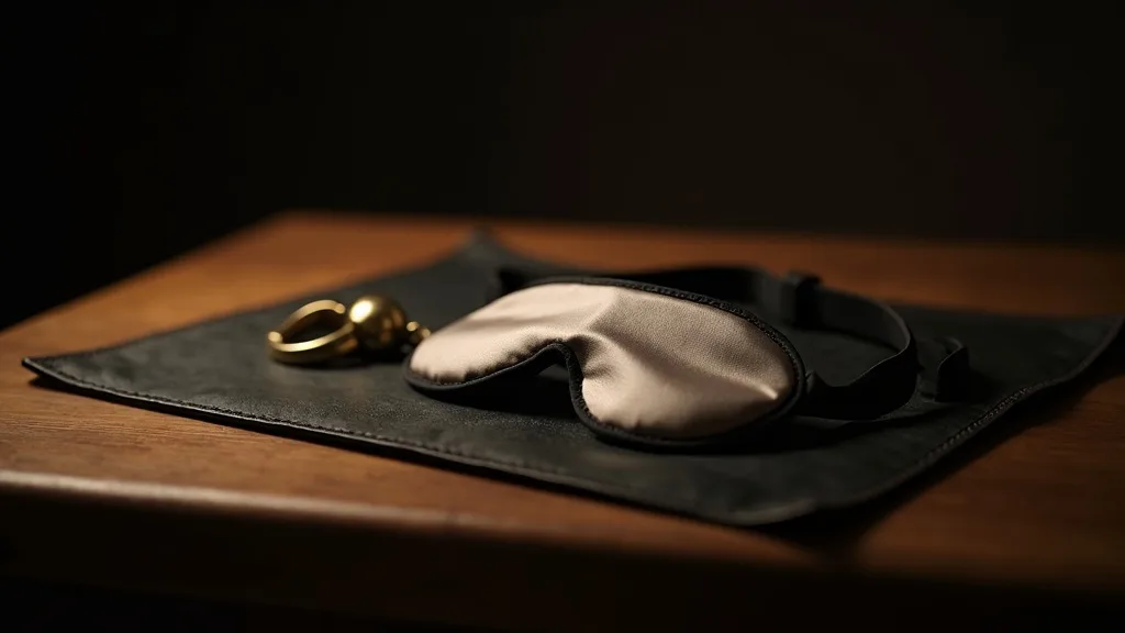 bandeau de soie plié sur un sous-main de cuir près d'une clé de laiton a Nice